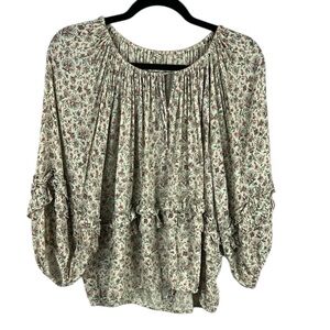 Denim & Supply Ralph Lauren Boho Floral Ruffle Peasant Blouse Medium Grey Pink